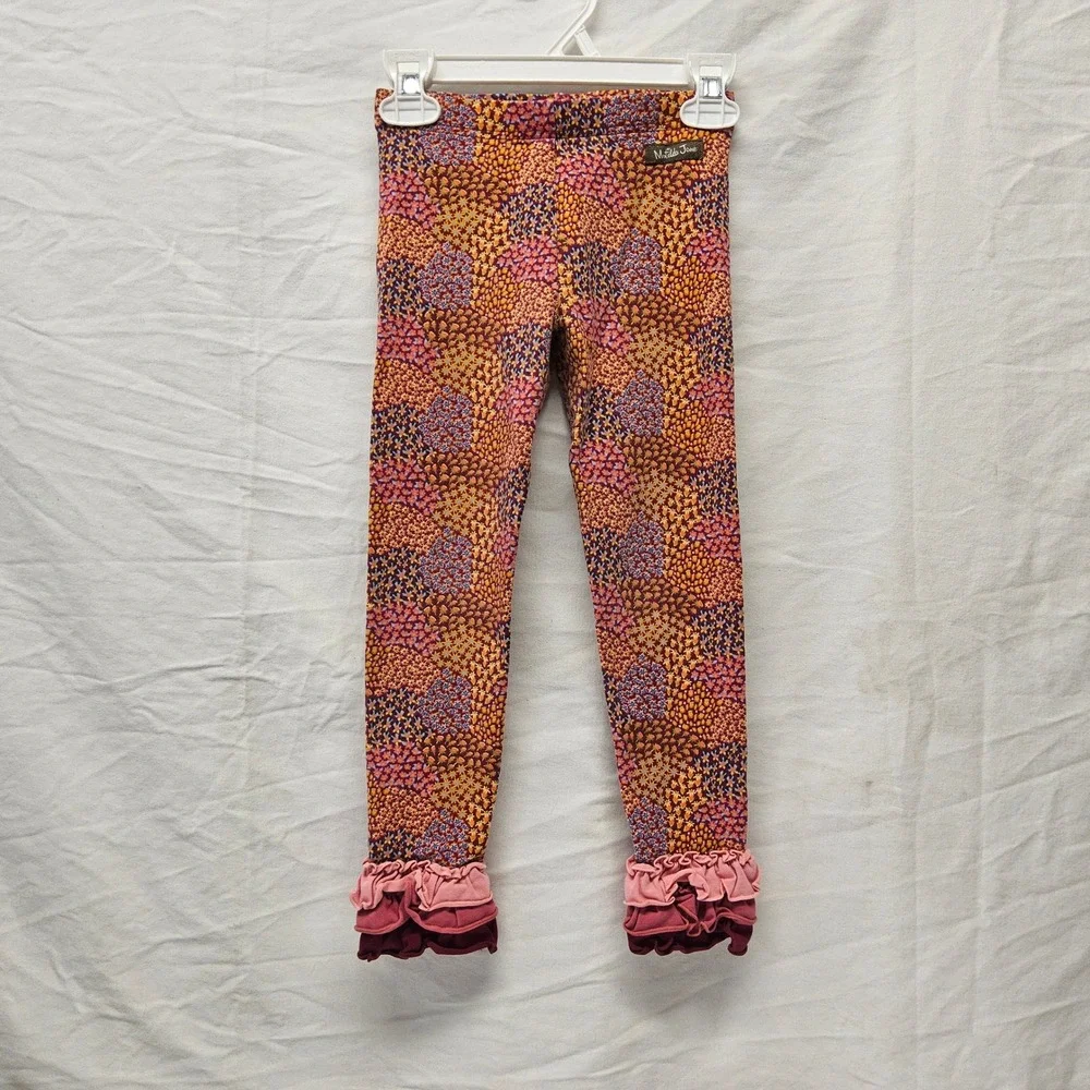 Matilda Jane Top and Leggings Set‎ Kids Size 6 Pink Floral Waffle Knit Ruffles